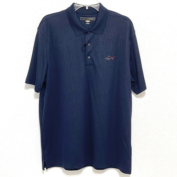 NWT Greg Norman Men Navy Blue Play Dry Golf Shirt Size L - Picture 1 of 13
